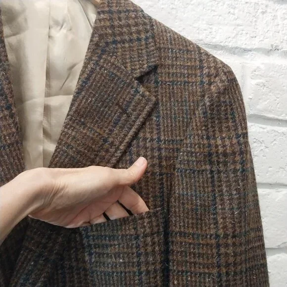 VTG Polo University Ralph Lauren Blazer 38 R Brown Plaid Scottish Tweed Blazer.